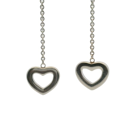 Tiffany & Co Retired 925 Sterling Silver Open Heart Drop/Dangle Chain Earrings - Picture 4 of 5